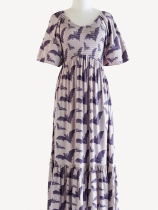 kate quinn Dresses & Skirts - Kate Quinn womens flutter sleeve smocked midi dress | purple bats| bamboo XL